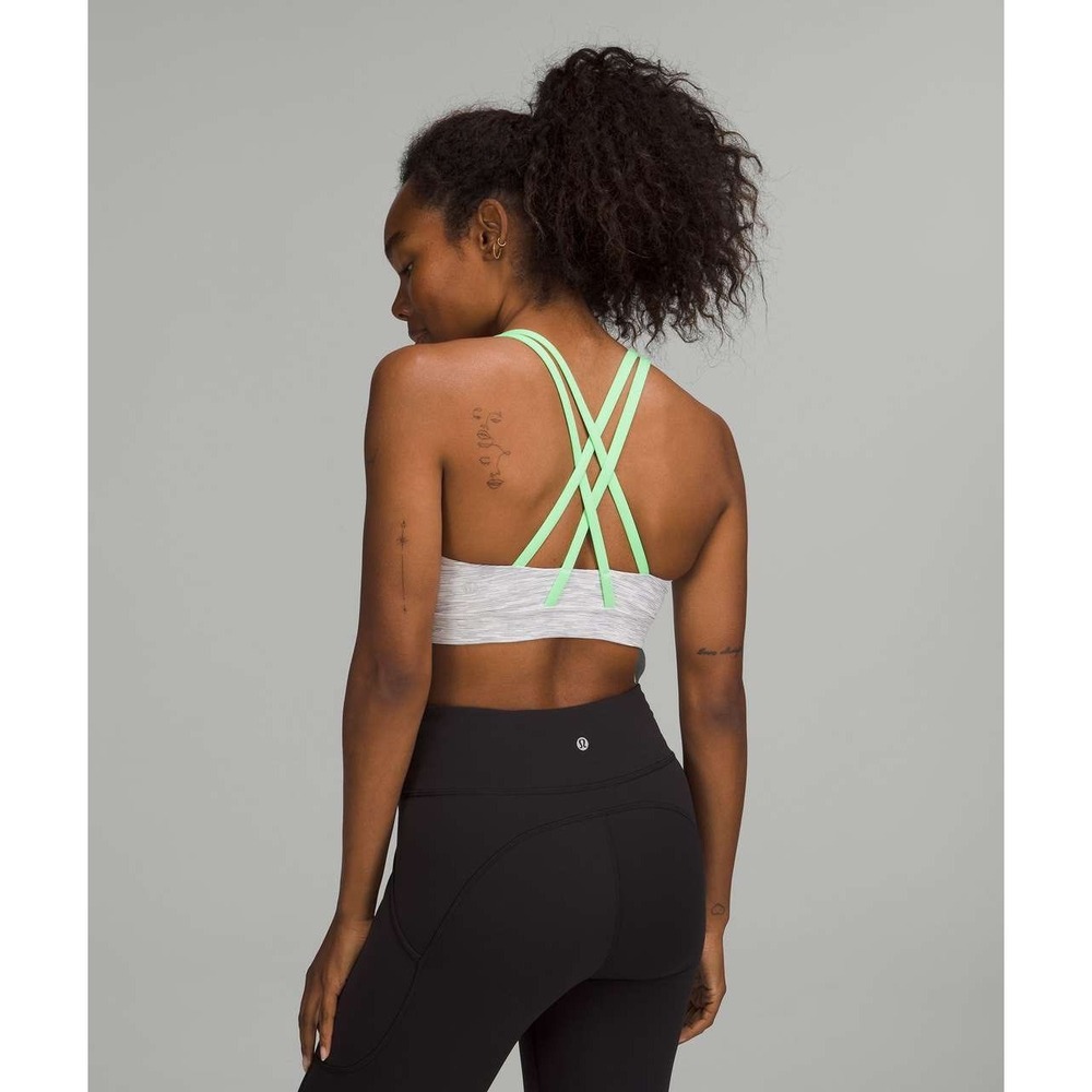 Lululemon Energy Bra Space Dye White Grey Lime Green Strappy Back Size 6